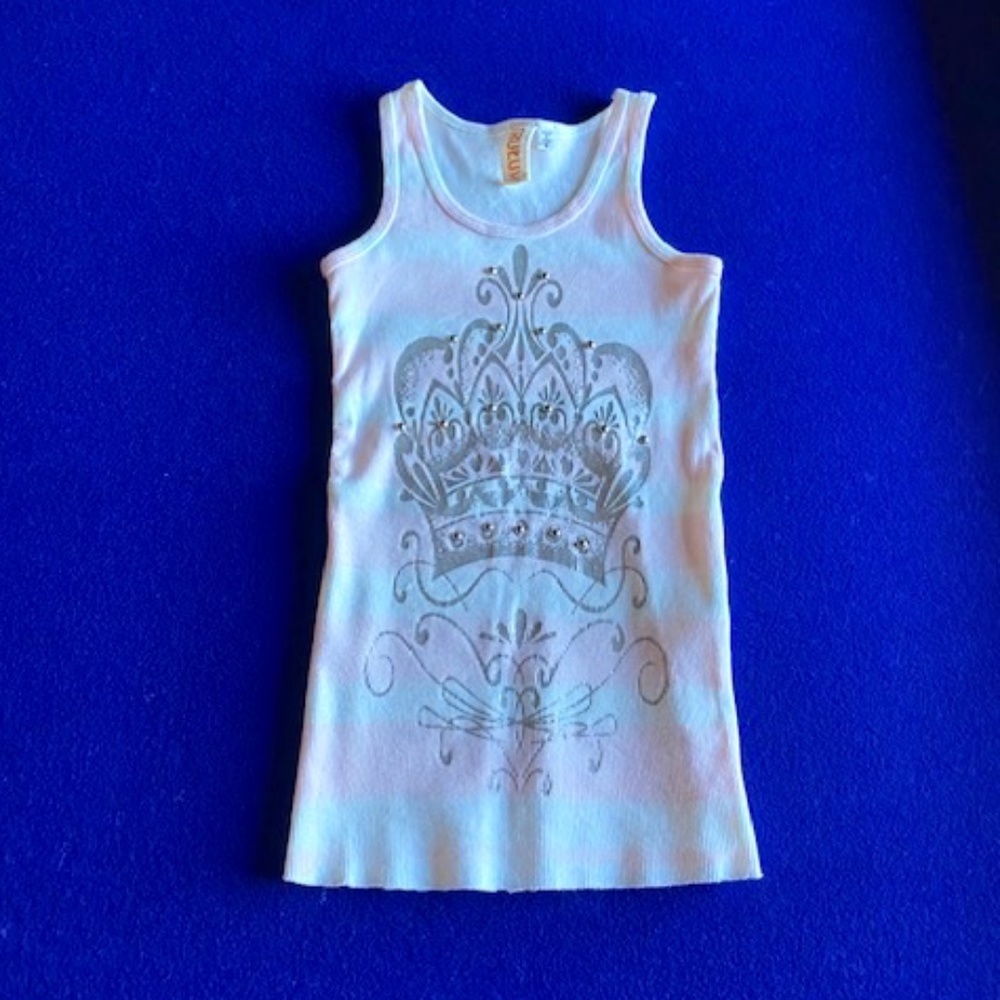 Truluv White And Pink Striped Crown Print Tank Top Girls Size 6